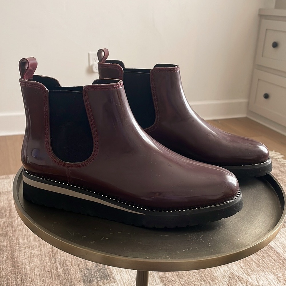 Burgundy Rhinestone Chelsea Ankle Boots Rainboot